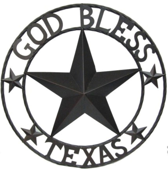GOD BLESS TEXAS BROWN BARN STAR METAL LONE STAR TWISTED ROPE RING WESTERN HOME DECOR HANDMADE NEW #EH11085