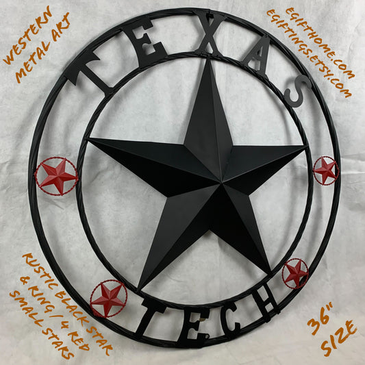 TEXAS TECH BARN STAR METAL LONESTAR CUSTOM VINTAGE METAL TEAM STAR CRAFT ART WESTERN HOME DECOR SIZE:24",32",36",40",50"