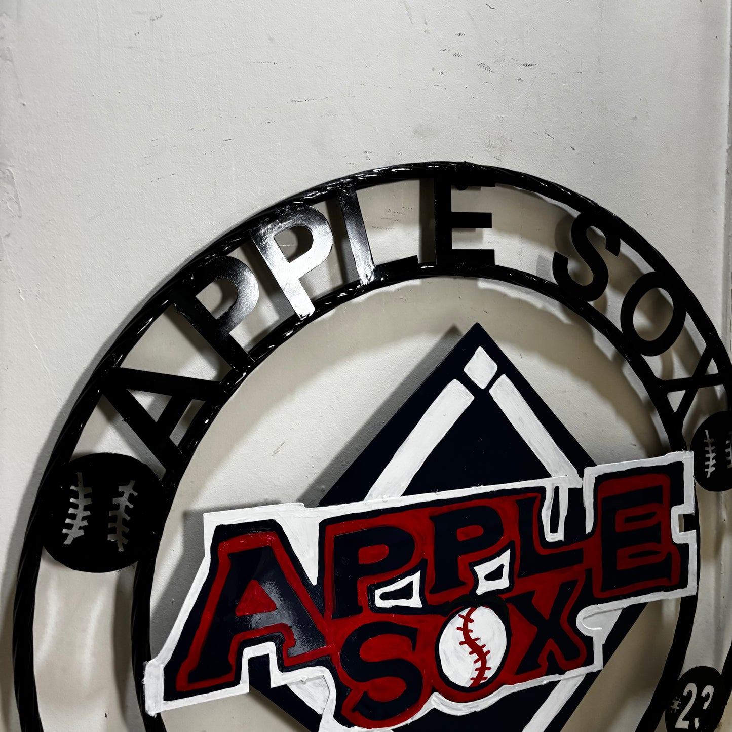 APPLE SOX BASEBALL CUSTOM METAL VINTAGE CRAFT SIGN TEAM NAVY BLUE WHITE RED HANDMADE