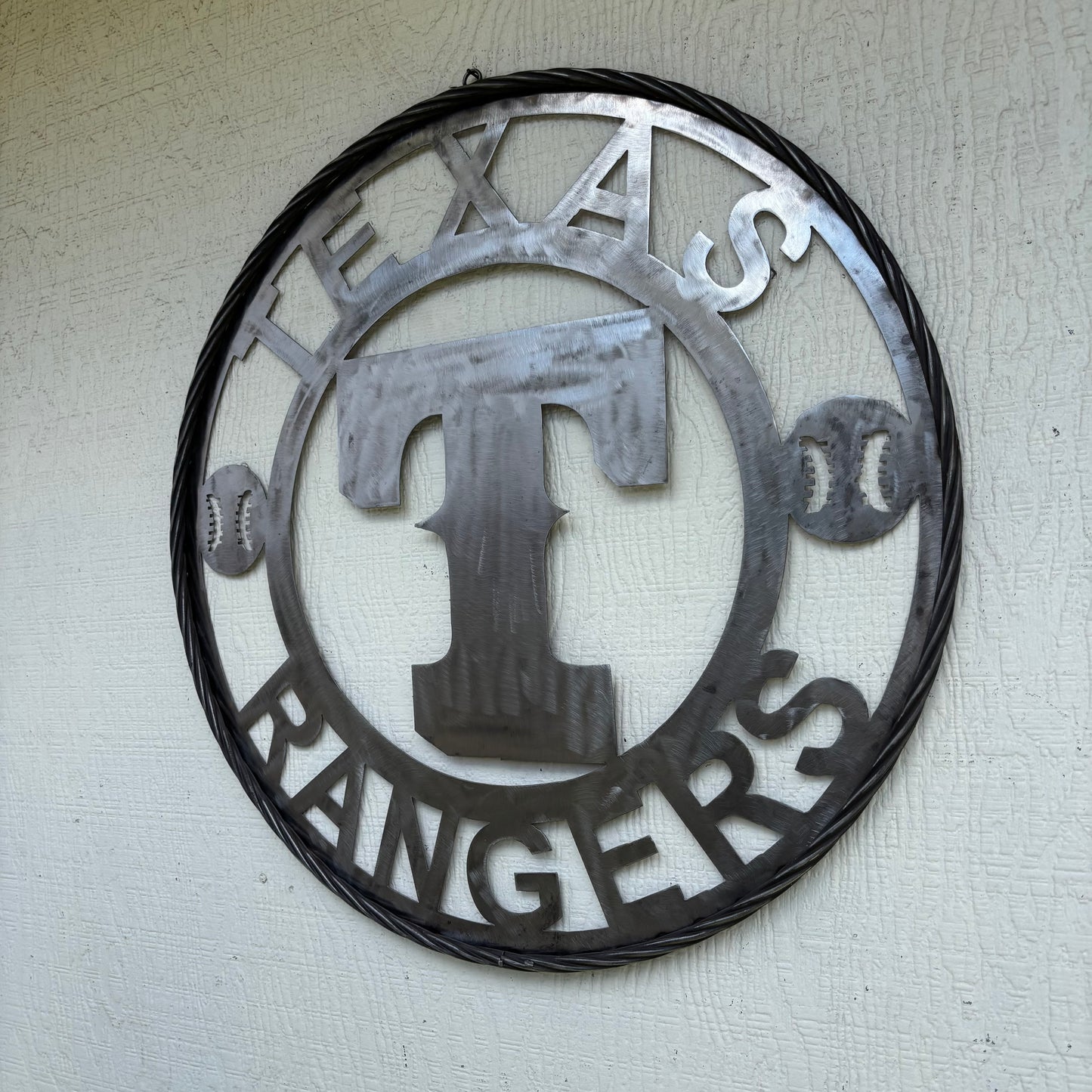 TEXAS RANGERS CUSTOM RAW METAL VINTAGE CRAFT TEAM SIGN TWISTED ROPE RING HANDMADE