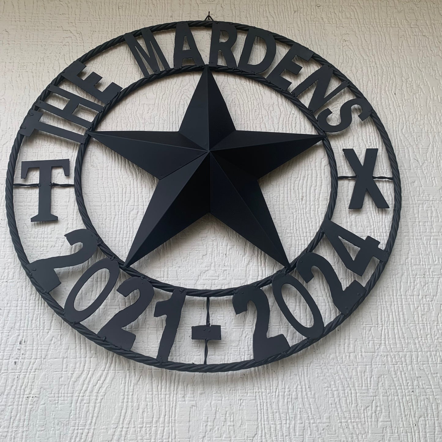 MARDENS STYLE CUSTOM NAME STAR BARN METAL STAR 3d TWISTED ROPE RING WESTERN HOME DECOR RUSTIC BLACK HANDMADE 24",32",36",50"
