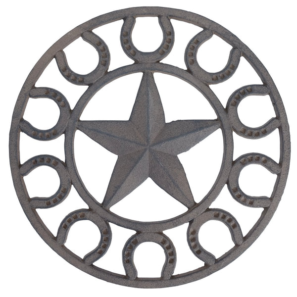 CAST IRON STAR HORSESHOE TRIVET 10"X0.5"X10" WESTERN HOME DECOR  HANDMADE #EH11797