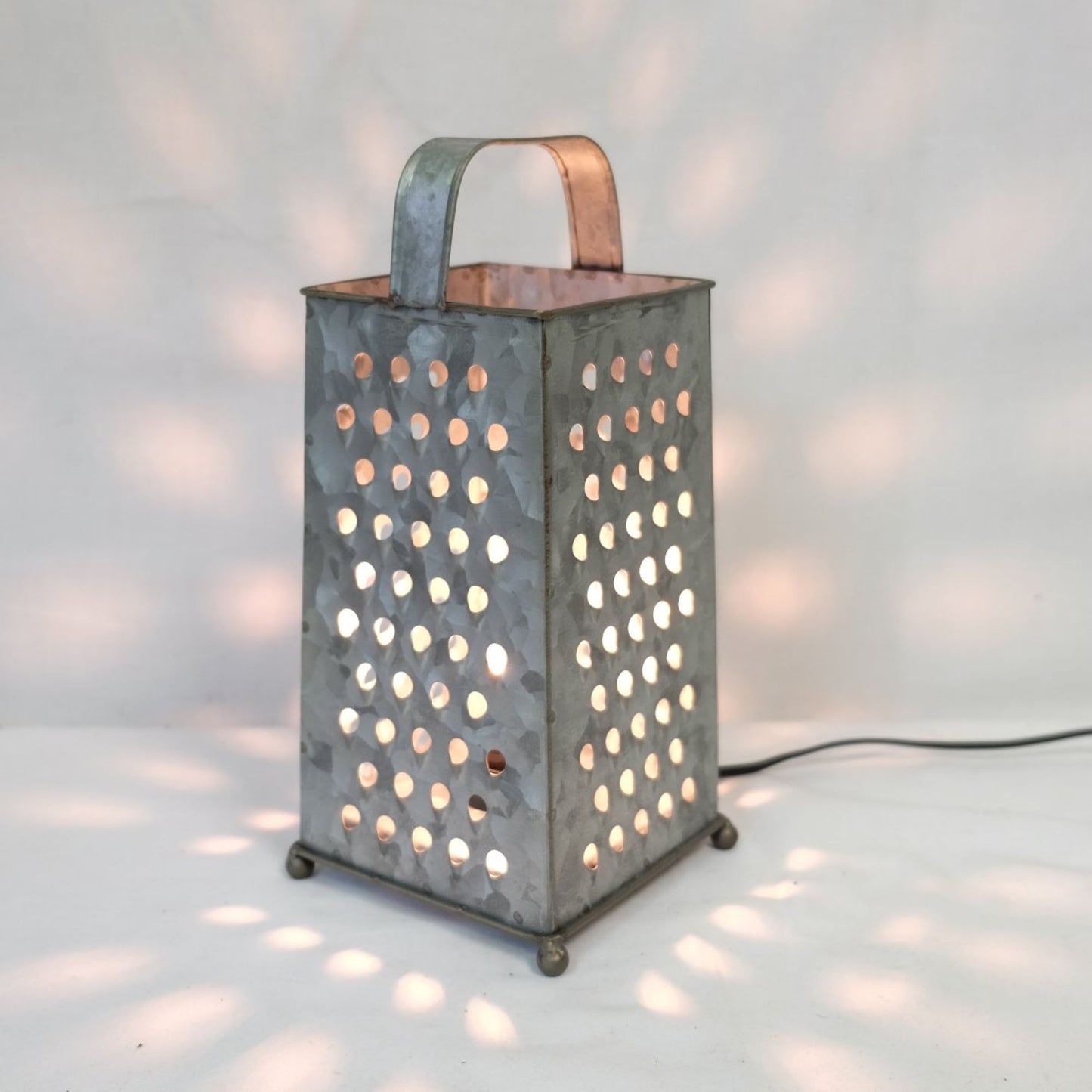CHEESE GRATER GALVANIZED METAL ART ELECTRIC LANTERN LAMP WESTERN HOME DECOR LIGHTING #EH12736