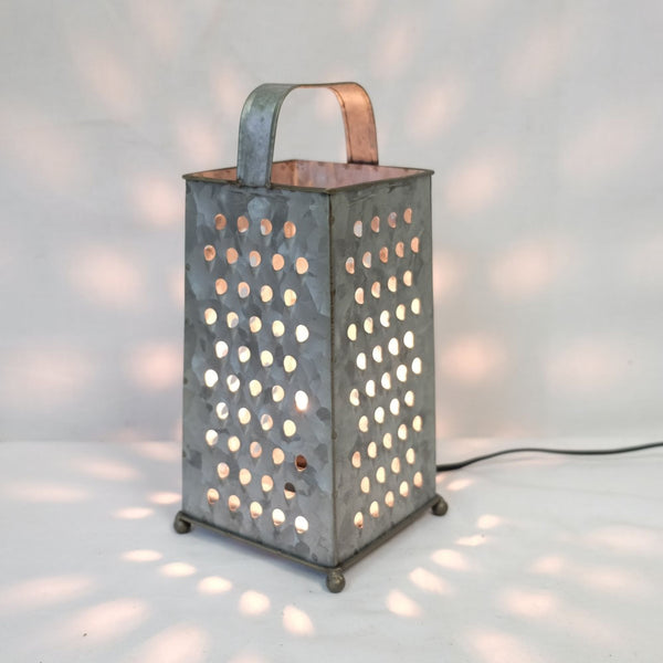 CHEESE GRATER GALVANIZED METAL ART ELECTRIC LANTERN LAMP WESTERN HOME DECOR LIGHTING #EH12736