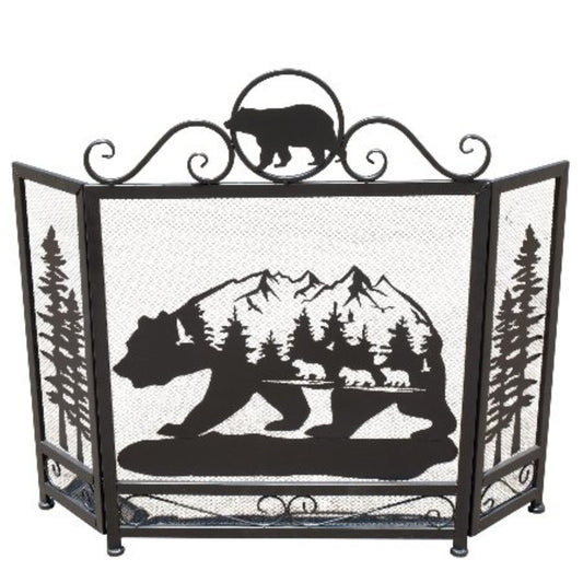 METAL HEAVY SCENIC BEAR FIREPLACE SCREEN WESTERN HOME DECOR HANDMADE #DE22480, SIZE 43.5" X 34.5"