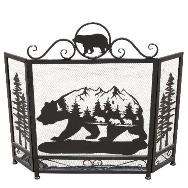 METAL HEAVY SCENIC BEAR FIREPLACE SCREEN WESTERN HOME DECOR HANDMADE #DE22480, SIZE 43.5" X 34.5"