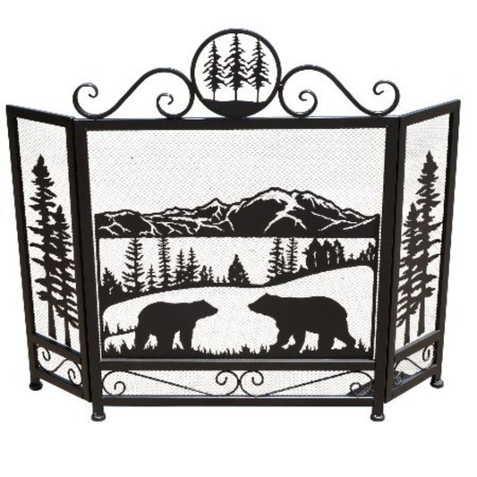 METAL HEAVY MEADOW BEAR FIREPLACE SCREEN WESTERN HOME DECOR HANDMADE #DE22493, SIZE 43.5" X 34.5"