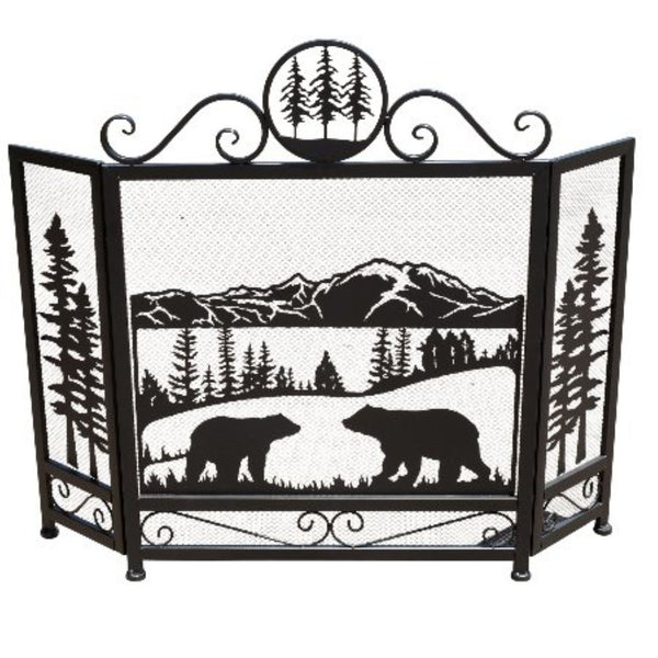 METAL HEAVY MEADOW BEAR FIREPLACE SCREEN WESTERN HOME DECOR HANDMADE #DE22493, SIZE 43.5" X 34.5"