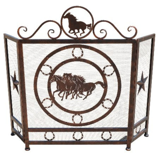 METAL HEAVY RUNNING HORSES FIREPLACE SCREEN WESTERN HOME DECOR HANDMADE #DE22494, SIZE 43.5" X 34.5"