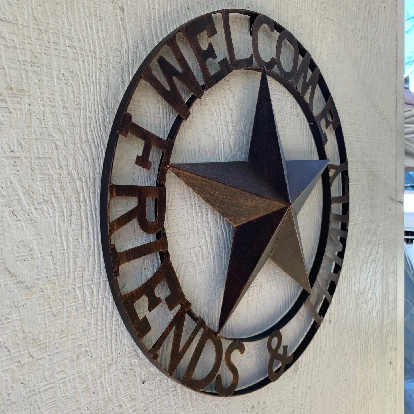 WELCOME FRIENDS FAMILY BARN METAL STAR WALL ART BRONZE WESTERN HOME DECOR HANDMADE NEW #EH13339
