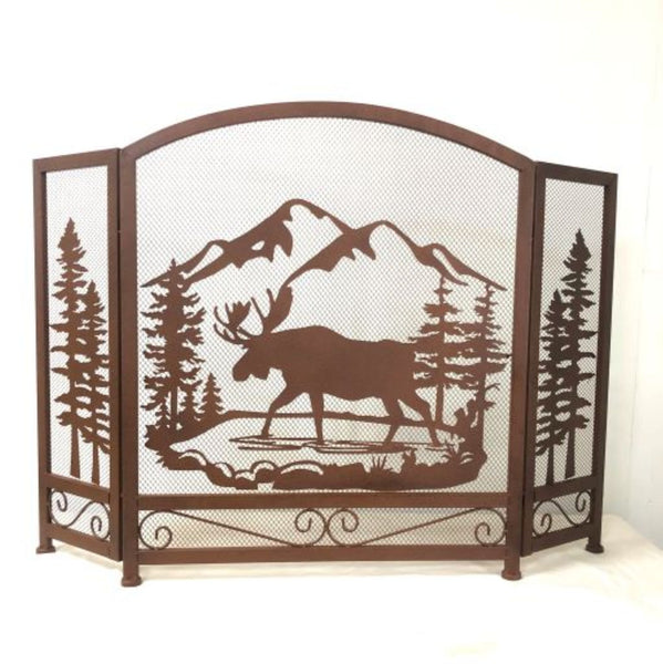 METAL HEAVY MOOSE COUNTRY FIREPLACE SCREEN WESTERN HOME DECOR HANDMADE #DE22503, SIZE 43.5" X 31"