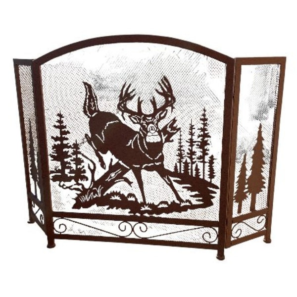 METAL HEAVY BUCK COUNTRY FIREPLACE SCREEN WESTERN HOME DECOR HANDMADE #DE22507, SIZE 43.5" X 31"