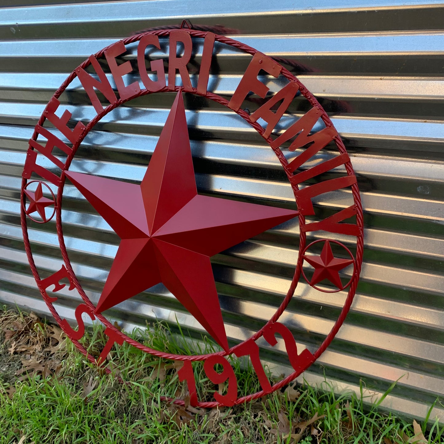 NEGRI FAMILY STYLE YOUR CUSTOM NAME STAR BARN STAR METAL LONE STAR WESTERN HOME DECOR RUSTIC BURGUNDY RED HANDMADE 24",32",36",50"