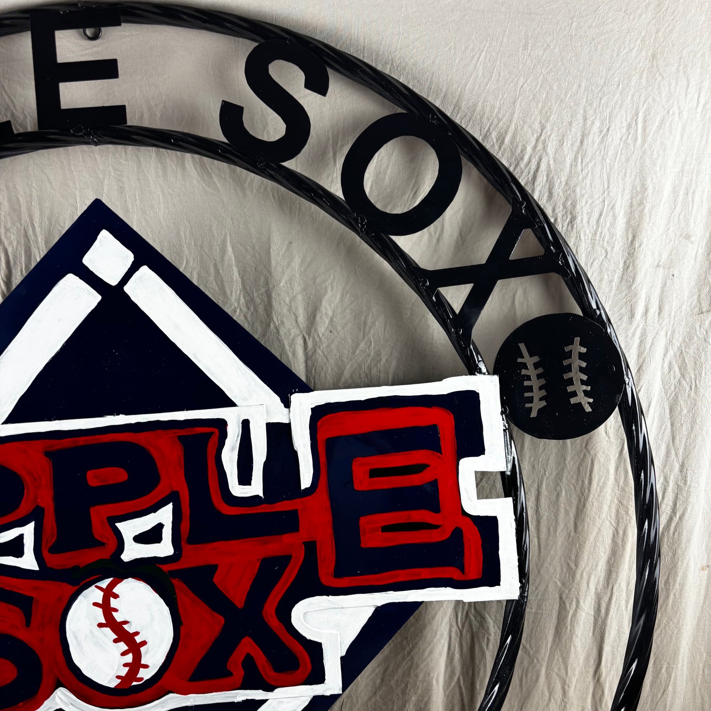 APPLE SOX BASEBALL CUSTOM METAL VINTAGE CRAFT SIGN TEAM NAVY BLUE WHITE RED HANDMADE
