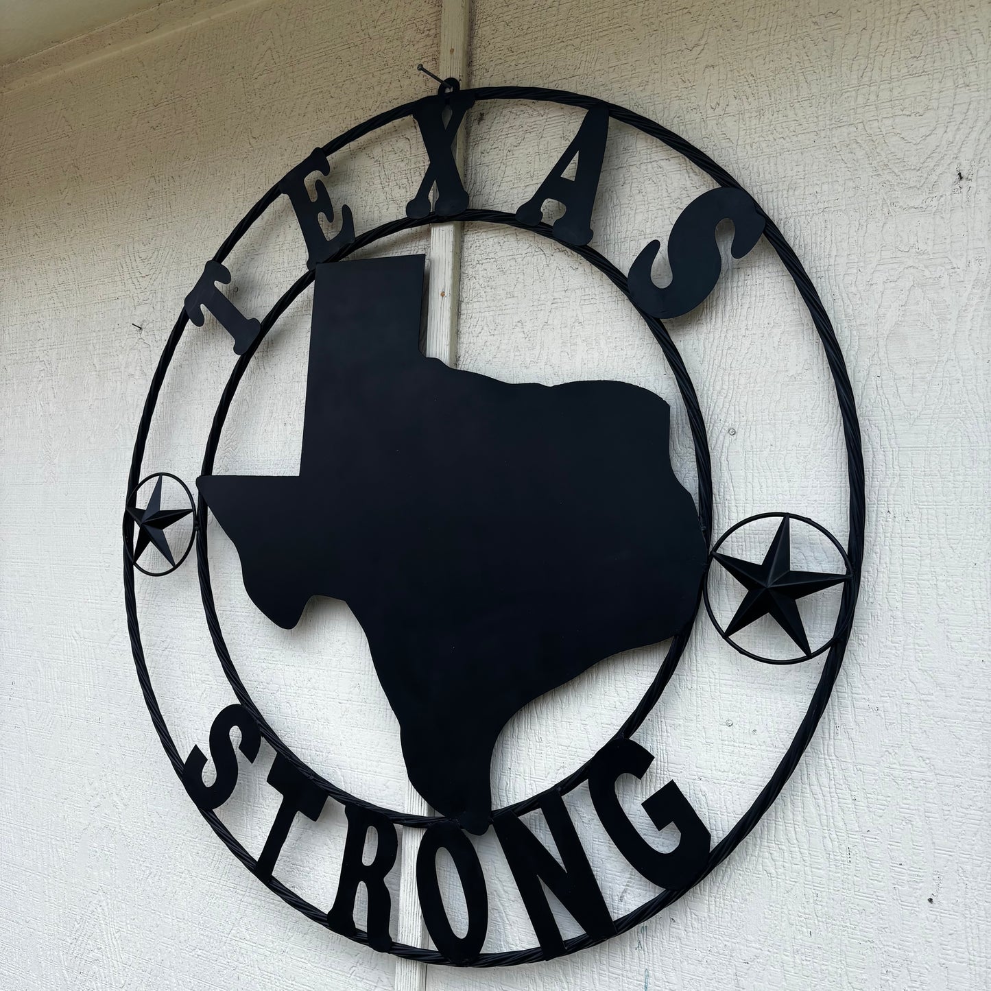 TEXAS STRONG BLACK METAL SIGN WESTERN HOME DECOR HANDMADE