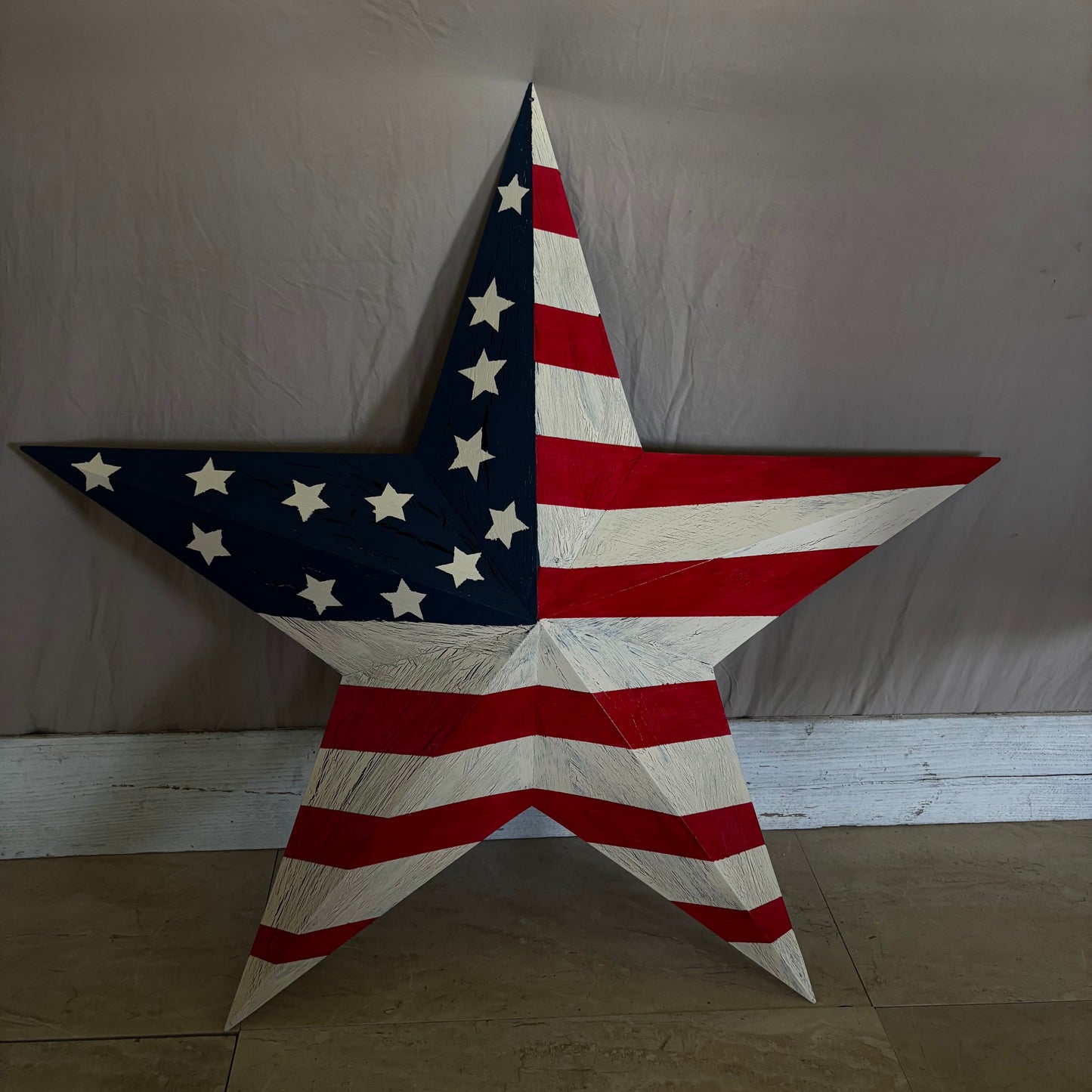 USA FLAG STAR CRACKLE RED IVORY NAVY BLUE METAL BARN STAR METAL WALL ART WESTERN HOME DECOR HANDMADE NEW