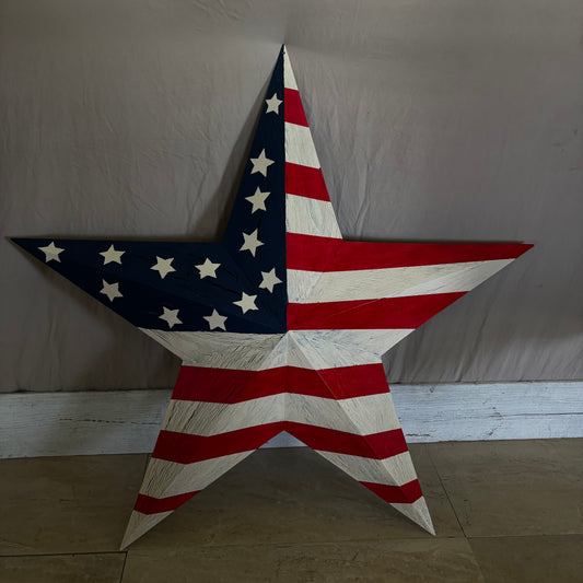 USA FLAG STAR CRACKLE RED IVORY NAVY BLUE METAL BARN STAR METAL WALL ART WESTERN HOME DECOR HANDMADE NEW