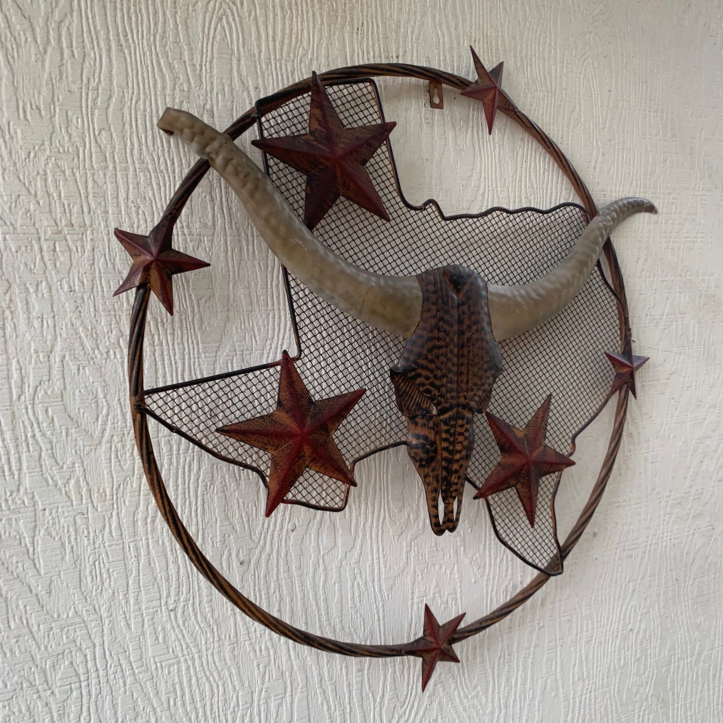 24" LONGHORNS & STARS METAL WALL ART SCULPTURE WESTERN HOME DECOR HANDMADE NEW