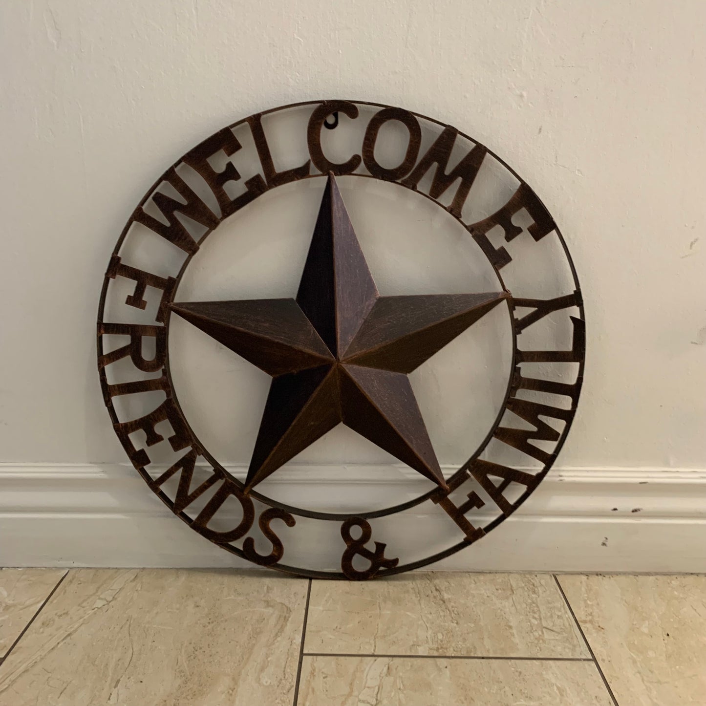 WELCOME FRIENDS FAMILY BARN METAL STAR WALL ART BRONZE WESTERN HOME DECOR HANDMADE NEW #EH13339