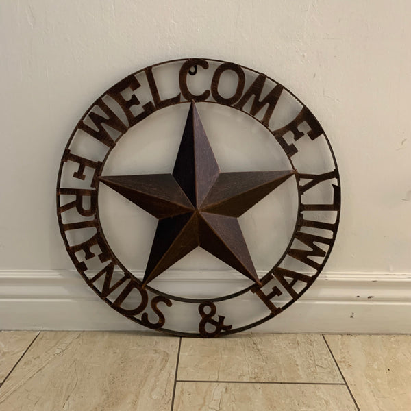 WELCOME FRIENDS FAMILY BARN METAL STAR WALL ART WESTERN HOME DECOR HANDMADE NEW