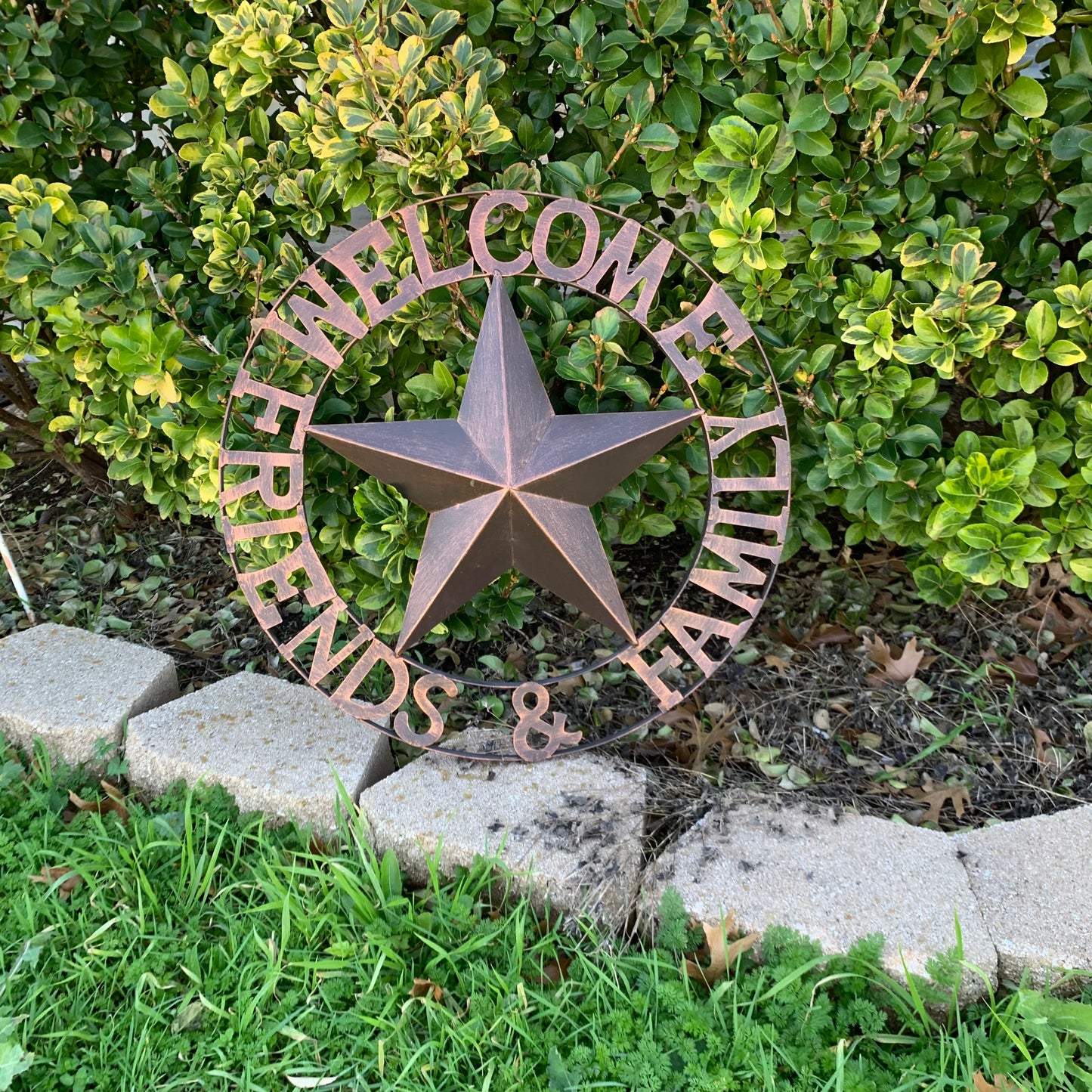 WELCOME FRIENDS FAMILY BARN METAL STAR WALL ART BRONZE WESTERN HOME DECOR HANDMADE NEW #EH13339