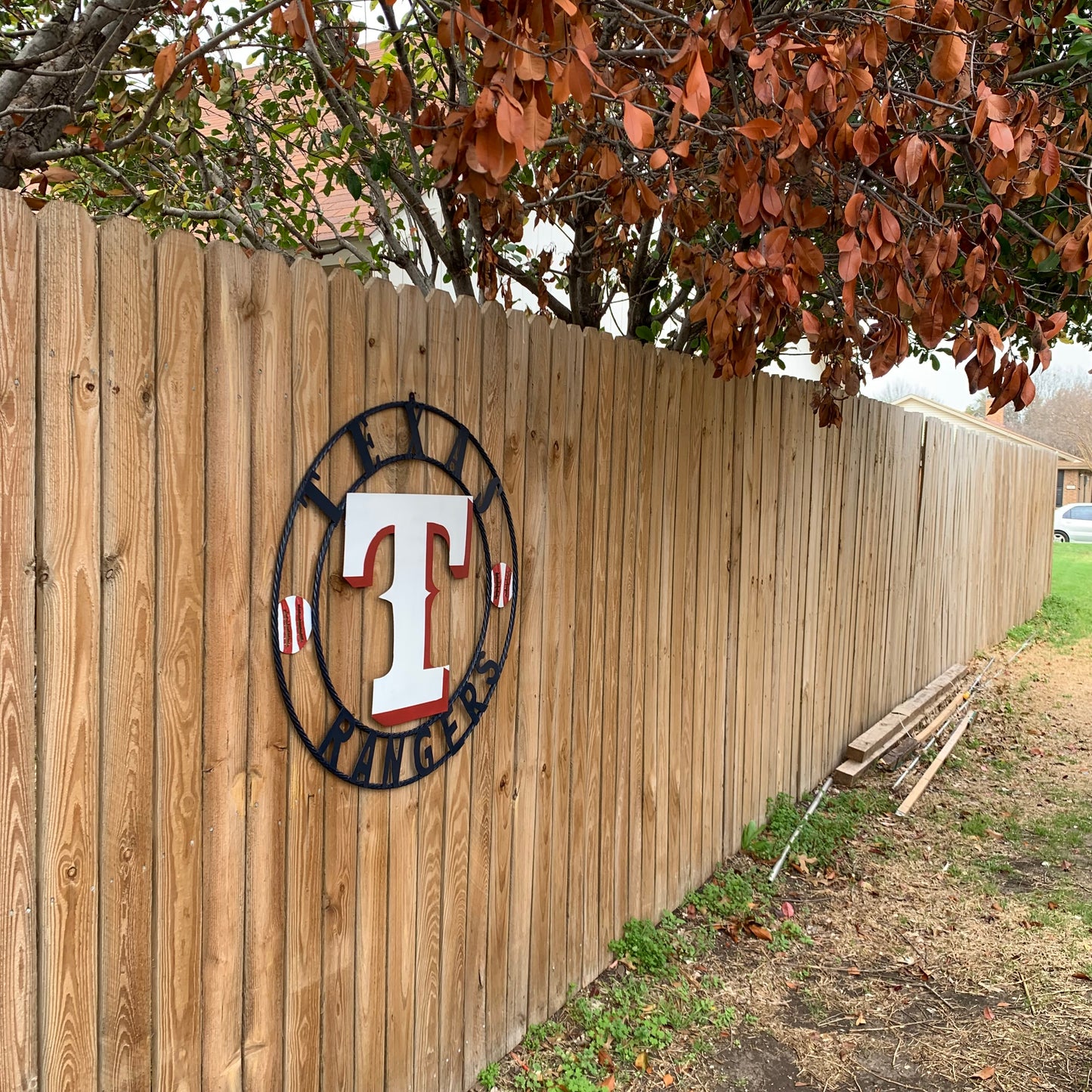 TEXAS RANGERS CUSTOM METAL VINTAGE CRAFT TEAM SIGN WHITE & RED & NAVY BLUE RING HANDMADE