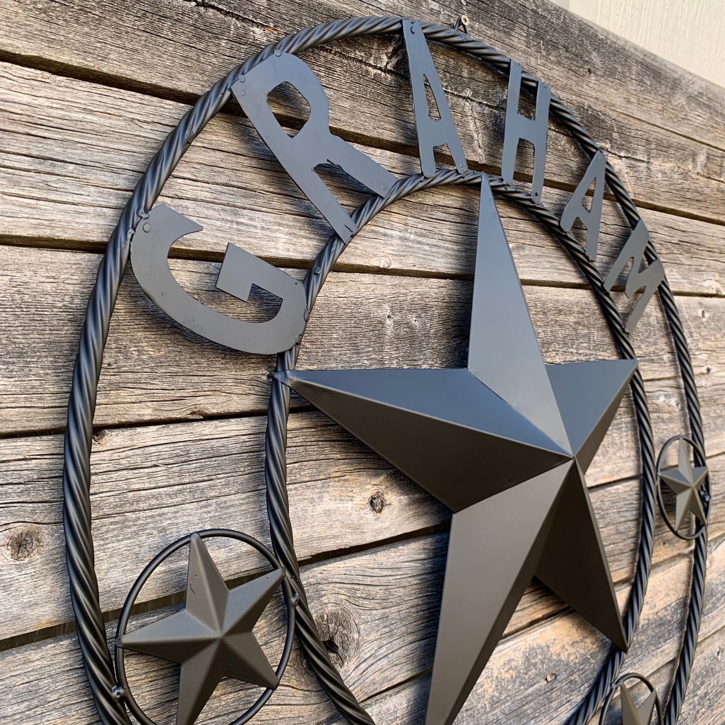 GRAHAM STYLE YOUR CUSTOM NAME STAR BARN STAR METAL LONE STAR WESTERN HOME DECOR RUSTIC BLACK HANDMADE 24",32",36",50"