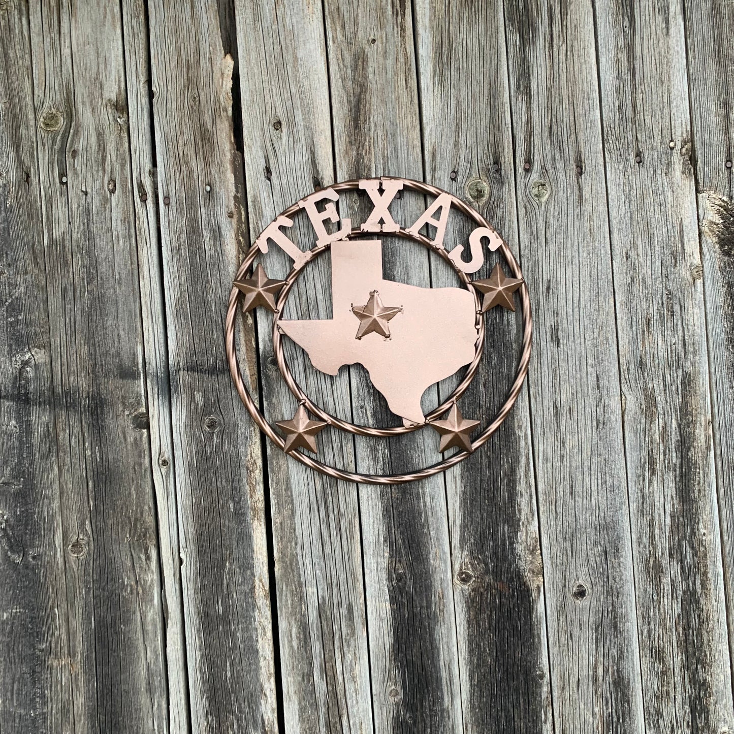 12" STATE OF TEXAS MAP RUSTIC BRONZE TWISTED RING METAL SIGN WESTERN HOME DECOR HANDMADE NEW
