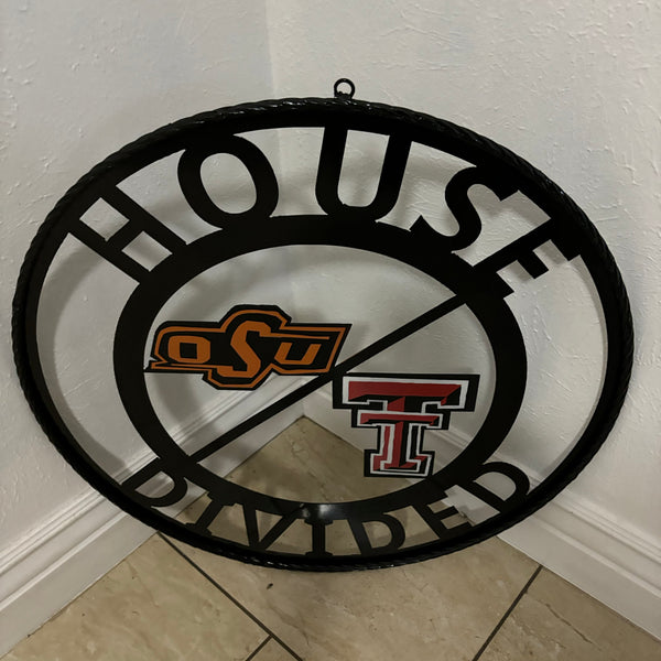 HOUSE DIVIDED OSU & TECH CUSTOM VINTAGE METAL CRAFT WALL ART RUSTIC TEAM SIGN HANDMADE 18",24",32",36