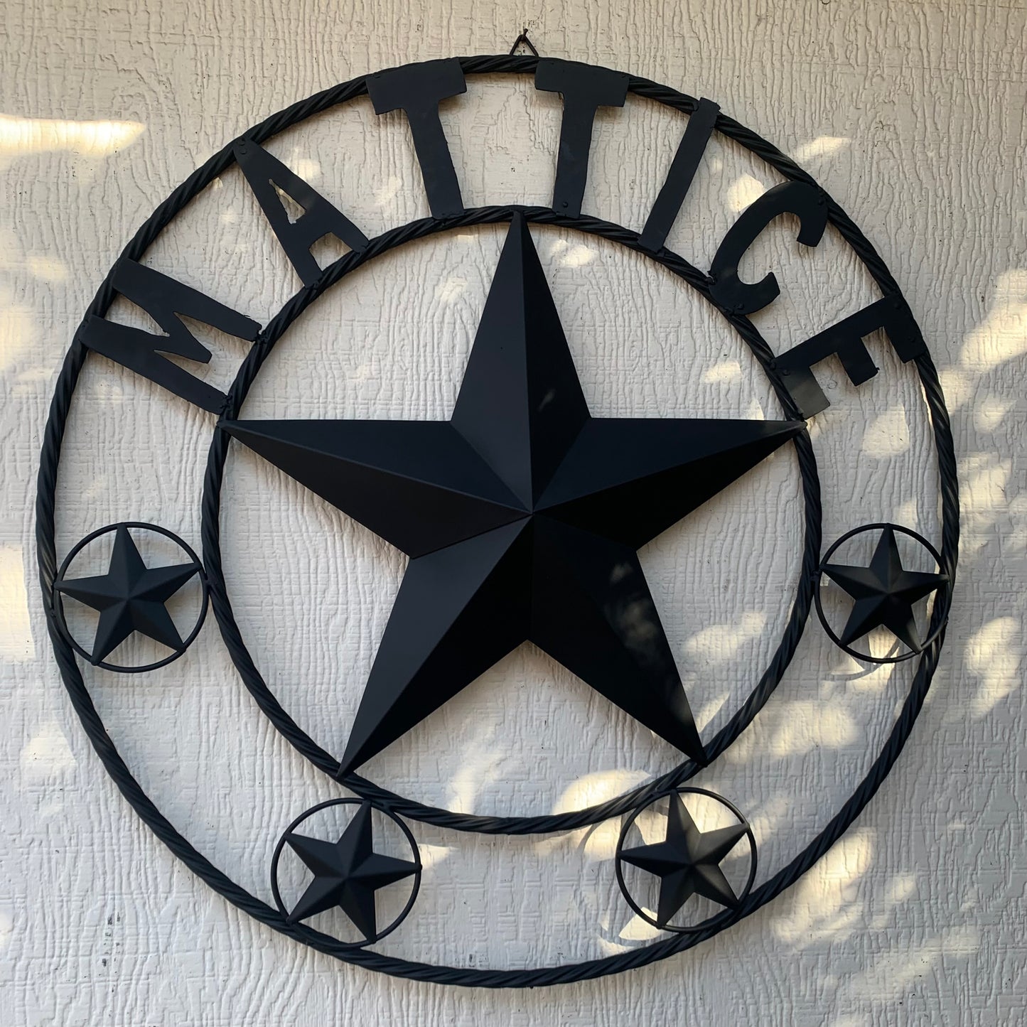 MATTICE STYLE BLACK STAR YOUR CUSTOM NAME BARN METAL STAR 3d TWISTED ROPE RING WESTERN HOME DECOR HANDMADE 24",32",36",50"