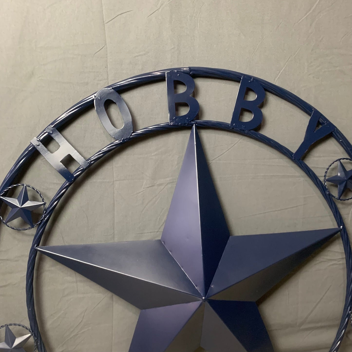 HOBBY STYLE CUSTOM NAME STAR BARN METAL STAR 3d TWISTED ROPE RING WESTERN HOME DECOR RUSTIC NAVY BLUE HANDMADE 24",32",36",50"
