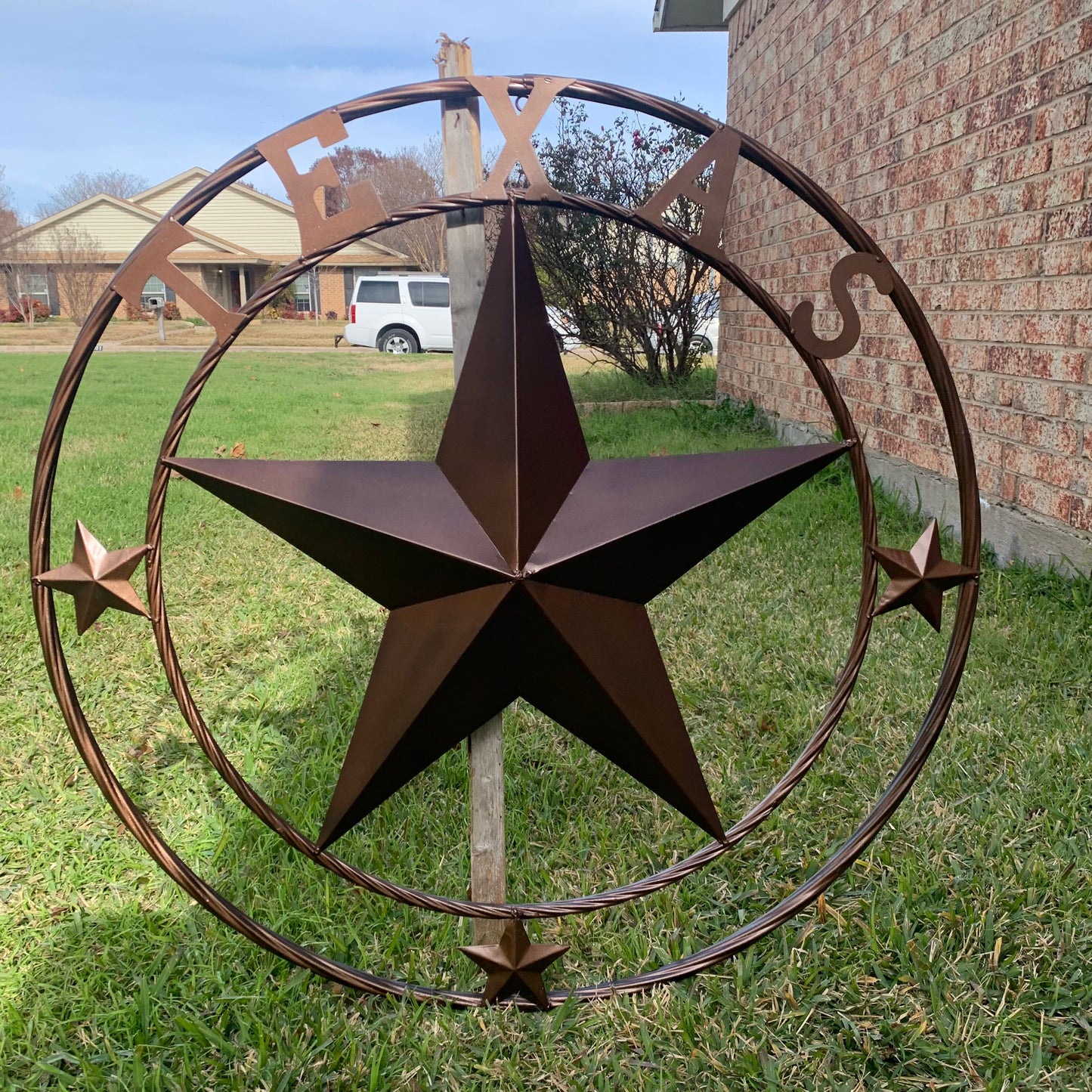 TEXAS LONESTAR WITH 3 SMALL STARS BARN STAR METAL RUSTIC BRONZE COPPER TWISTED ROPE RING WESTERN HOME DECOR HANDMADE NEW