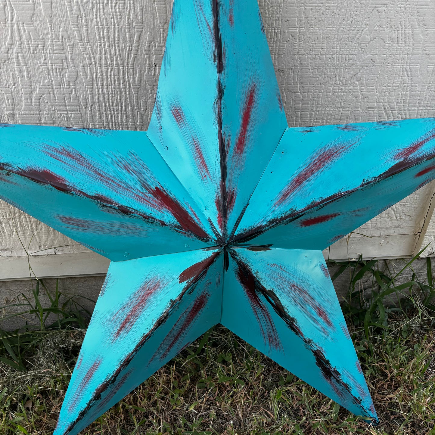 TURQUOISE DISTRESSED TWO TONE BARN STAR METAL ART WESTERN HOME DECOR HANDMADE