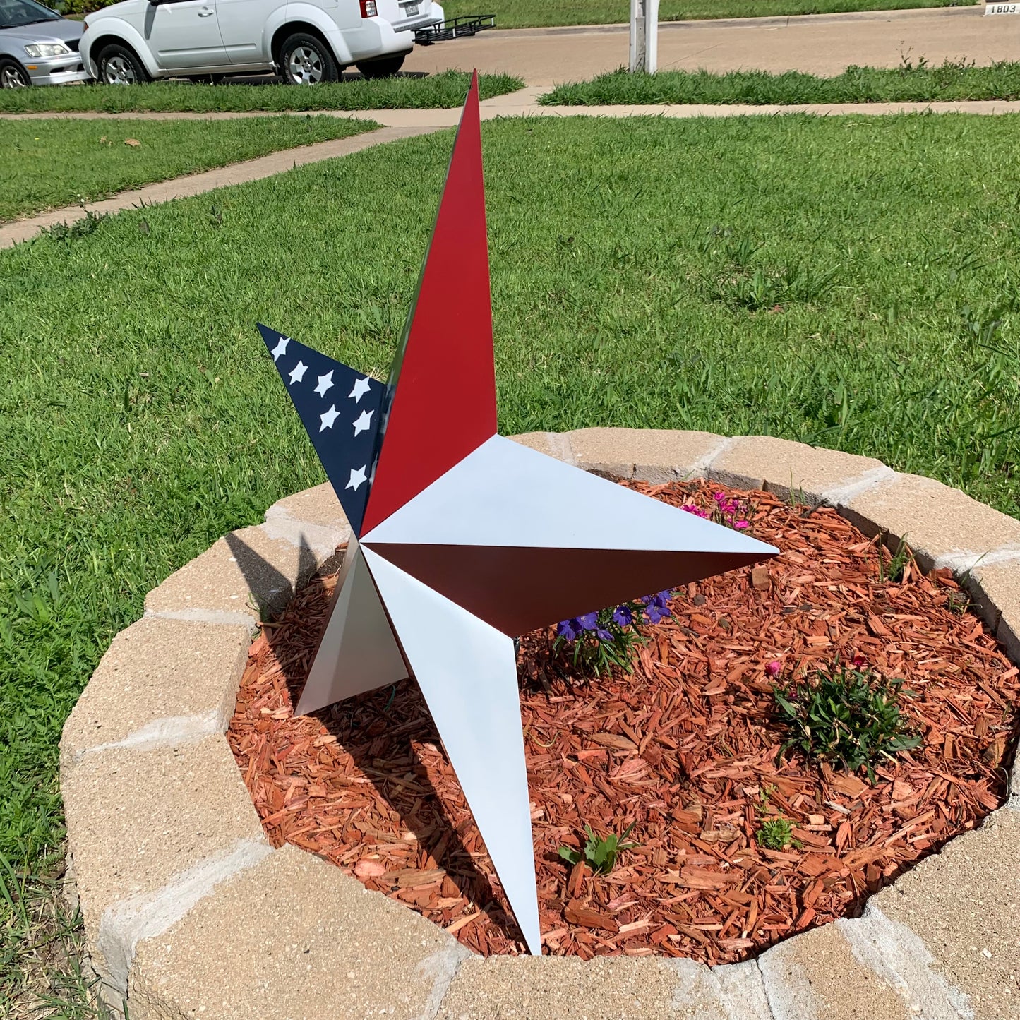 USA FLAG STAR STYLE# 5 RED WHITE & BLUE AMERICANA METAL BARN STAR WALL ART HANDMADE TO ORDER NEW #EH13380