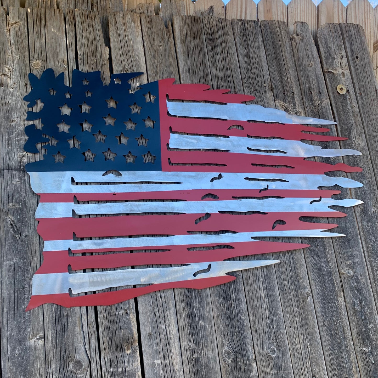 USA TATTERED AMERICAN FLAG METAL WALL ART WESTERN HOME DECOR HANDMADE NEW