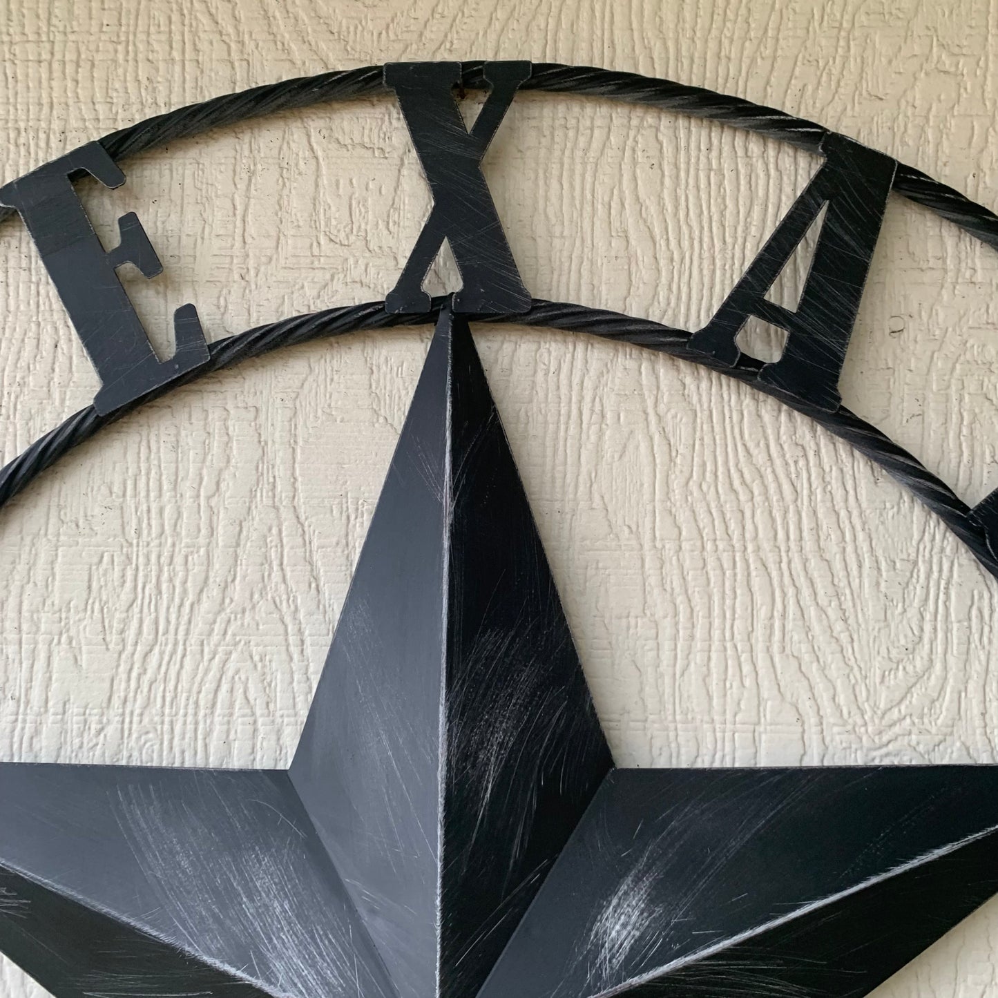 TEXAS BLACK DISTRESSED STAR TWO TONE TEXTURE BARN STAR METAL LONESTAR TWISTED ROPE RING WESTERN HOME DECOR HANDMADE NEW