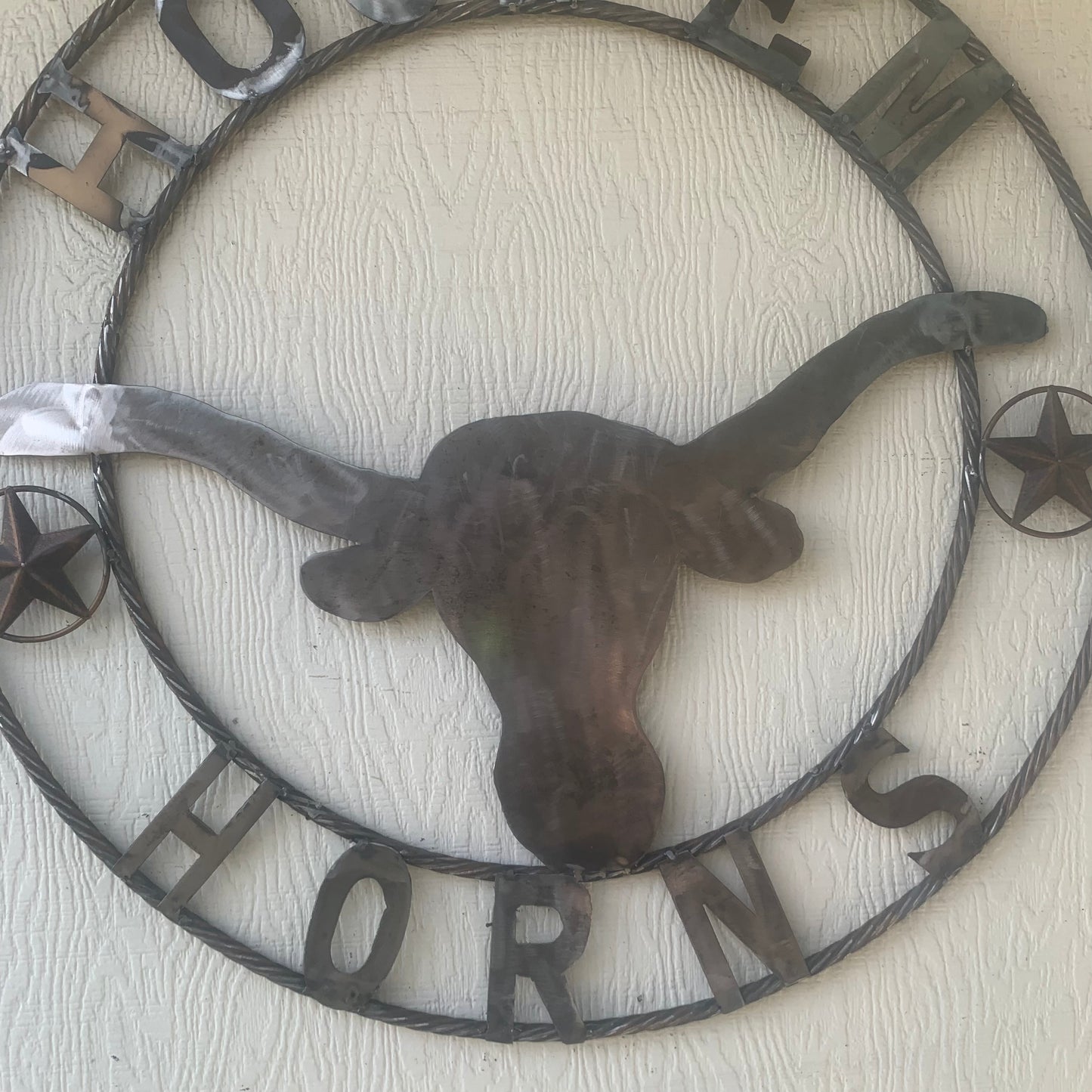 HOOKEM HORNS & LONE STAR TEXAS LONGHORNS HOOK EM RAW METAL UNPAINTED CUSTOM VINTAGE CRAFT WALL ART TEAM SIGN HANDMADE