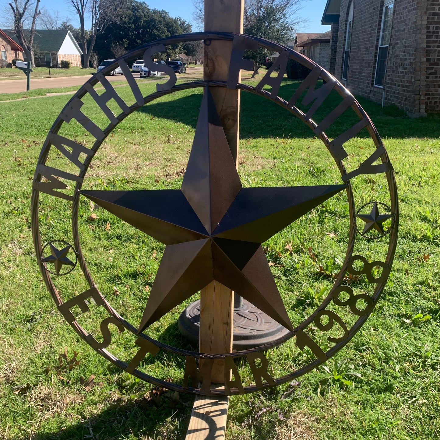 MATHIS STYLE CUSTOM NAME STAR BARN STAR 3d METAL LONESTAR TWISTED ROPE RING WESTERN HOME DECOR RUSTIC BRONZE COPPER HANDMADE 24",32",36",50"