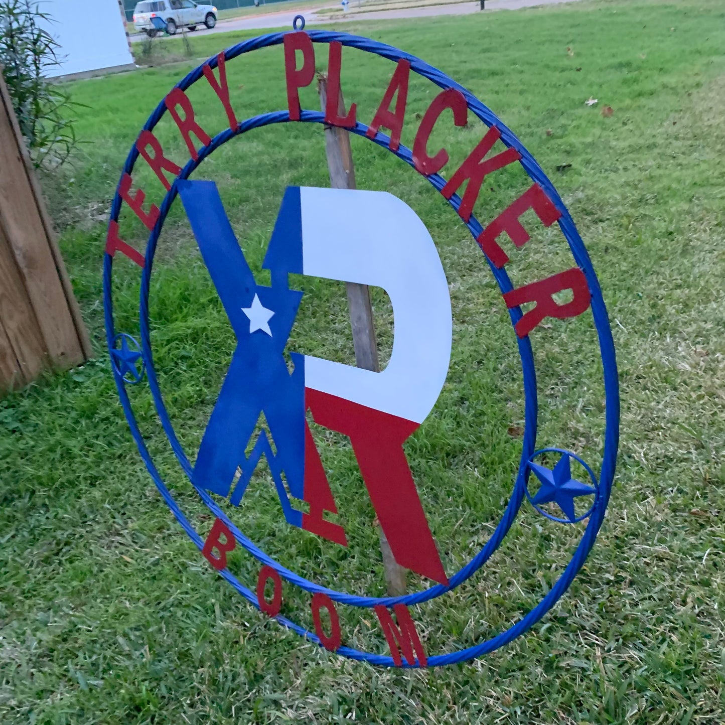 #EH11299 CUSTOM NAME XR ROOFING STYLE SIGN RED,WHITE & BLUE TEXAS FLAG LOGO HANDMADE