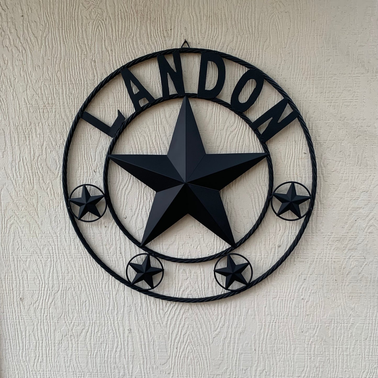 LANDON STYLE CUSTOM NAME STAR BARN METAL STAR 3d TWISTED ROPE RING WESTERN HOME DECOR RUSTIC BLACK HANDMADE 24",32",36",50"