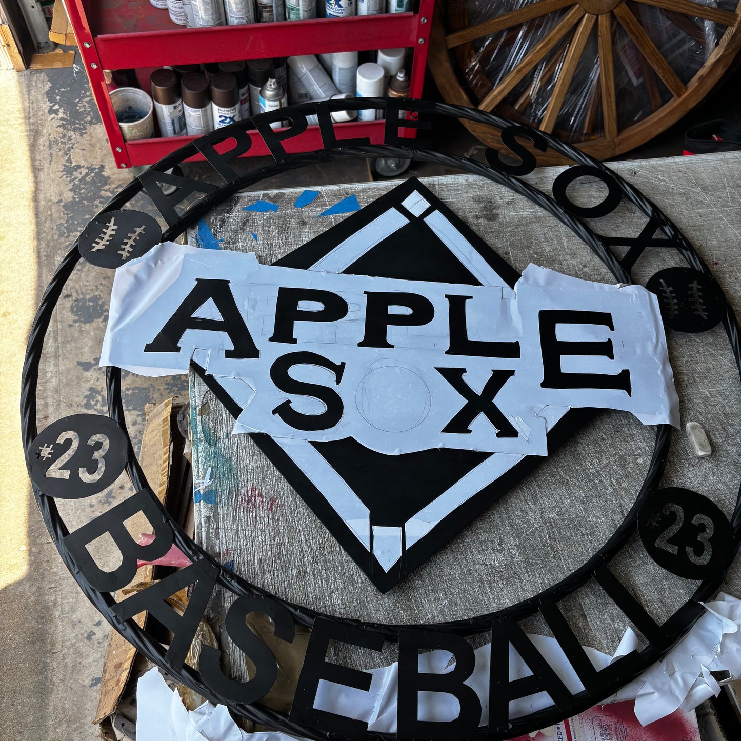 APPLE SOX BASEBALL CUSTOM METAL VINTAGE CRAFT SIGN TEAM NAVY BLUE WHITE RED HANDMADE