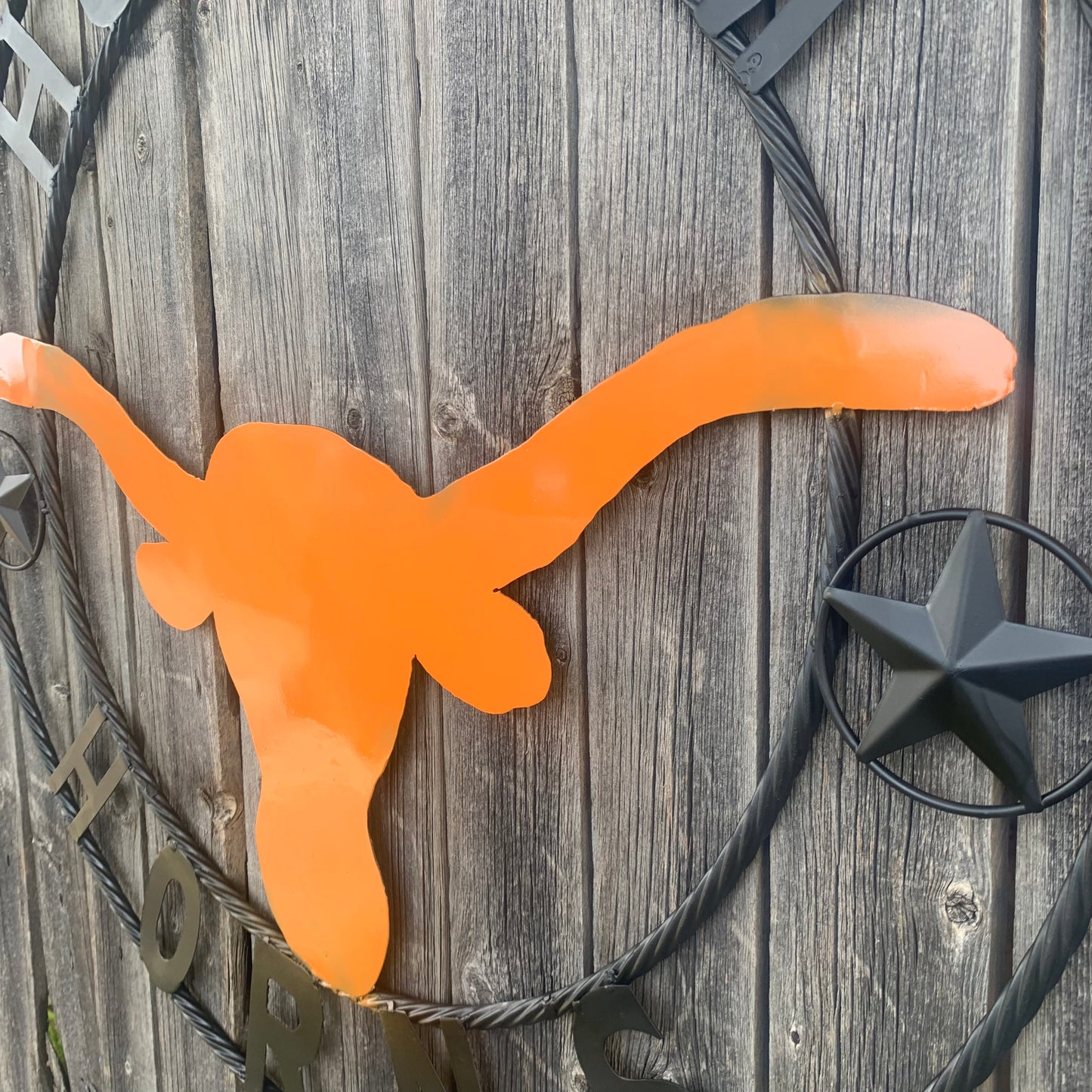 HOOKEM HORNS WITH LONE STAR TEXAS LONGHORNS HOOK EM METAL CUSTOM VINTAGE CRAFT WALL ART TEAM SIGN HANDMADE
