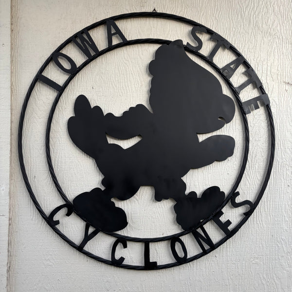 12", 18", 24", 32" IOWA STATE CYCLONES CUSTOM BLACK METAL VINTAGE CRAFT TEAM SIGN HANDMADE 36",40",44",50"