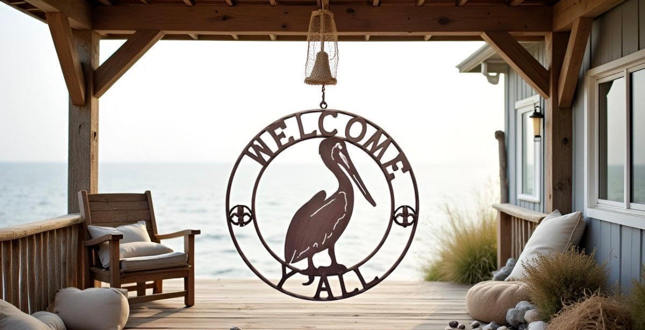 WELCOME PELICAN SIGN METAL WALL ART WESTERN HOME DECOR HANDMADE