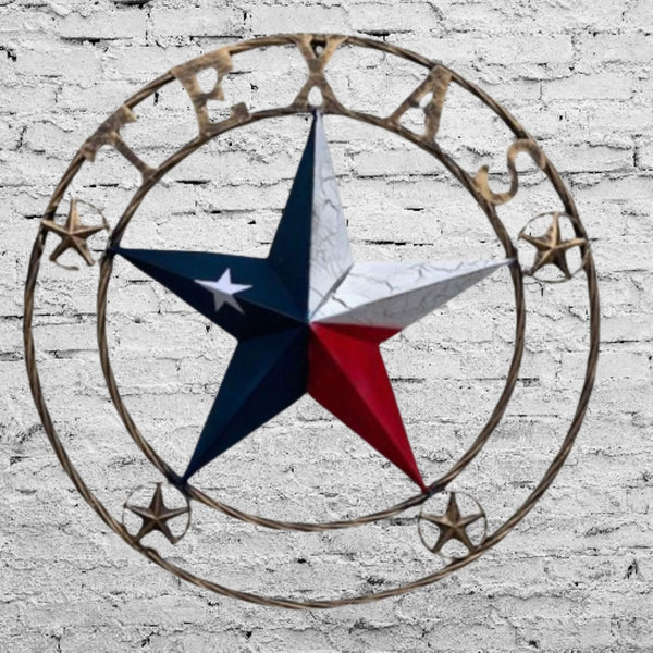 TEXAS CRACKLE STAR TWIST ROPE RING RED WHITE BLUE METAL STAR WESTERN HOME DECOR HANDMADE NEW #EH13051
