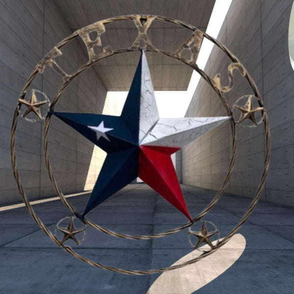 TEXAS CRACKLE STAR TWIST ROPE RING RED WHITE BLUE METAL STAR WESTERN HOME DECOR HANDMADE NEW #EH13051