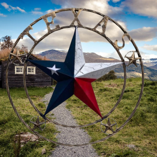 TEXAS CRACKLE STAR TWIST ROPE RING RED WHITE BLUE METAL STAR WESTERN HOME DECOR HANDMADE NEW #EH13051