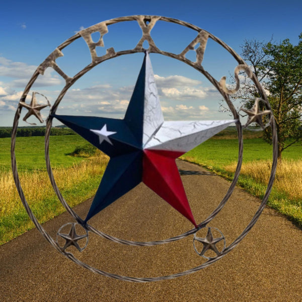 TEXAS CRACKLE STAR TWIST ROPE RING RED WHITE BLUE METAL STAR WESTERN HOME DECOR HANDMADE NEW #EH13051