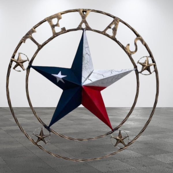 TEXAS CRACKLE STAR TWIST ROPE RING RED WHITE BLUE METAL STAR WESTERN HOME DECOR HANDMADE NEW #EH13051