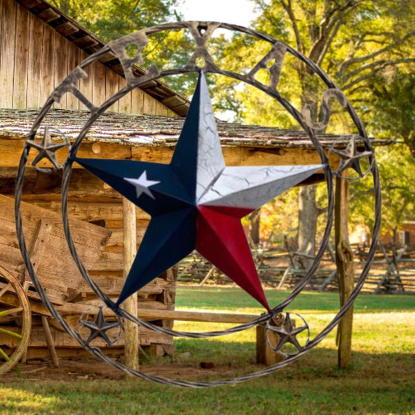 TEXAS CRACKLE STAR TWIST ROPE RING RED WHITE BLUE METAL STAR WESTERN HOME DECOR HANDMADE NEW #EH13051